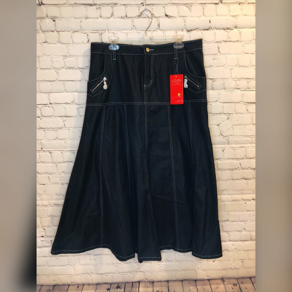 Black Flared Denim Skirt